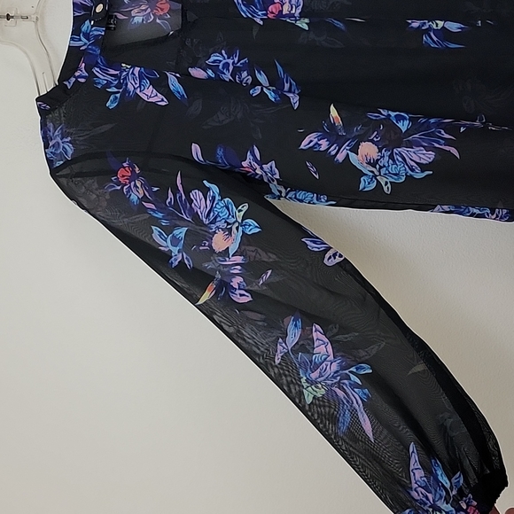 Face Face Black Floral Print Sheer High Low Blouse S - Picture 4 of 12
